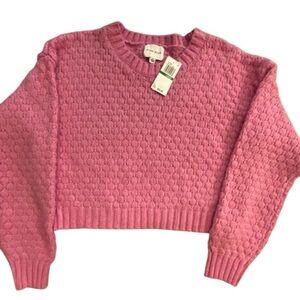Women’s Pink Textured Knit Sweater Polyester Cozy Large